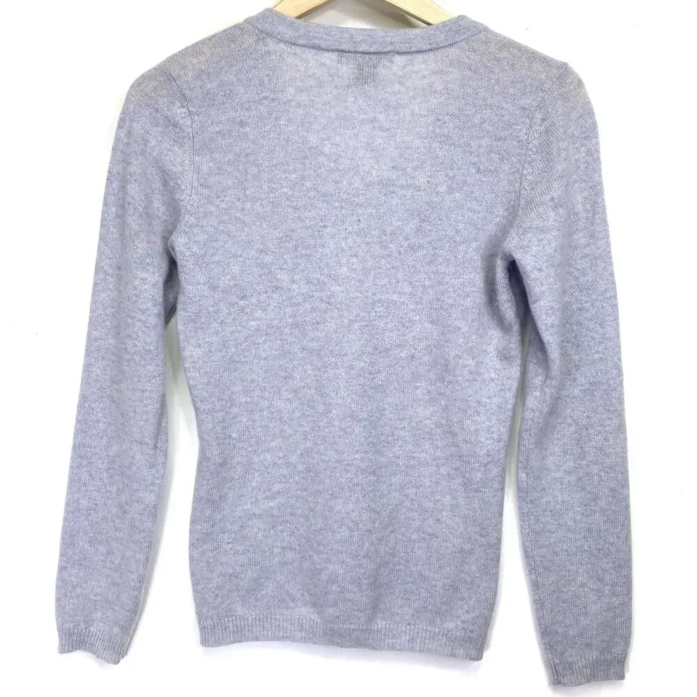 Ann Taylor Cashmere Sweater Womens XS Blue White Classic V-Neck Preppy Layering